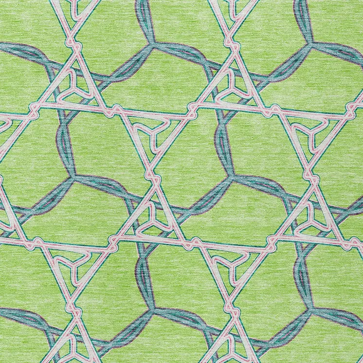 8' X 10' Lime Green And Blue Geometric Washable Indoor Outdoor Area Rug