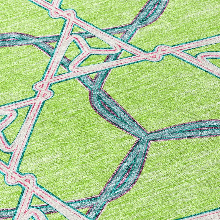 8' X 10' Lime Green And Blue Geometric Washable Indoor Outdoor Area Rug