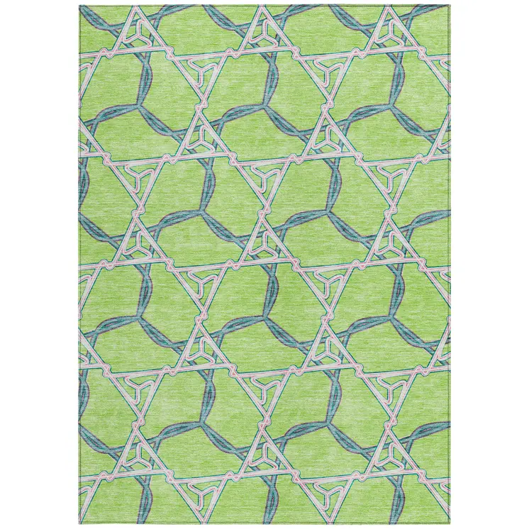 9' X 12' Lime Green And Blue Geometric Washable Indoor Outdoor Area Rug