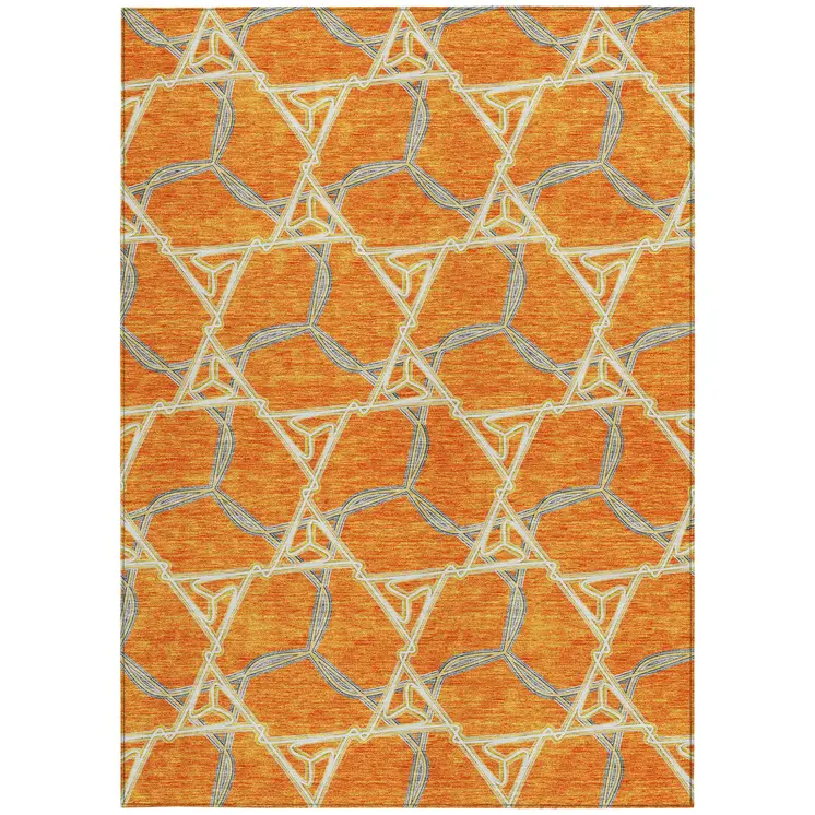 5' X 8' Orange And Blue Geometric Washable Indoor Outdoor Area Rug