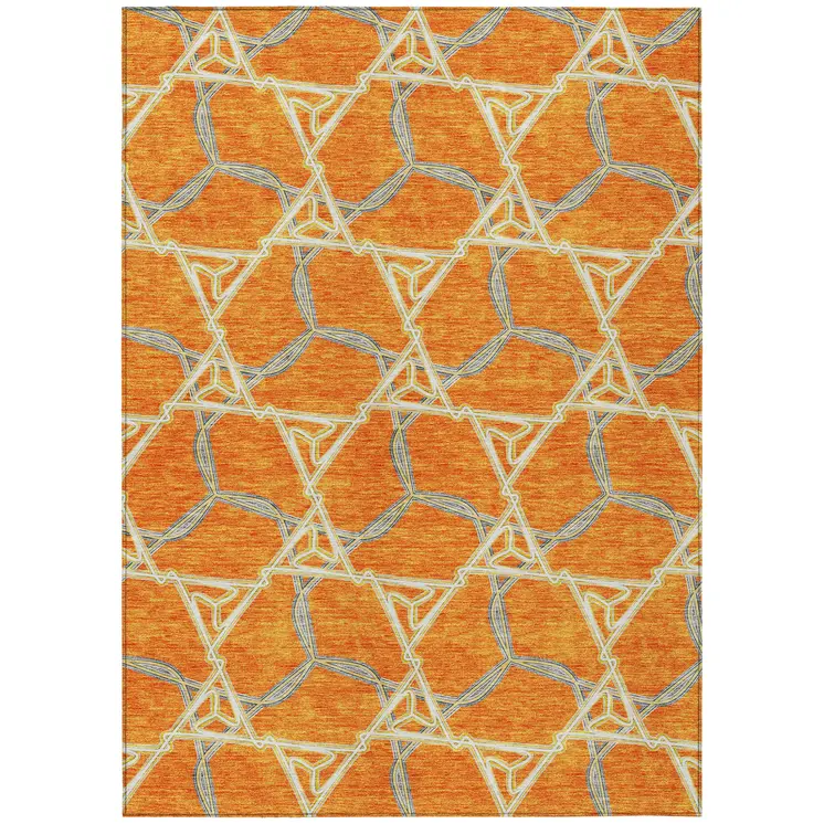 5' X 8' Orange And Blue Geometric Washable Indoor Outdoor Area Rug