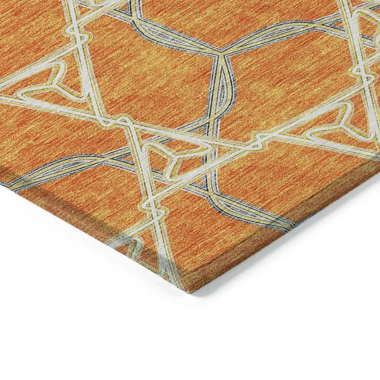 5' X 8' Orange And Blue Geometric Washable Indoor Outdoor Area Rug