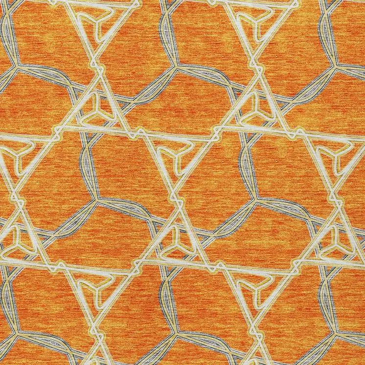 8' X 10' Orange And Blue Geometric Washable Indoor Outdoor Area Rug