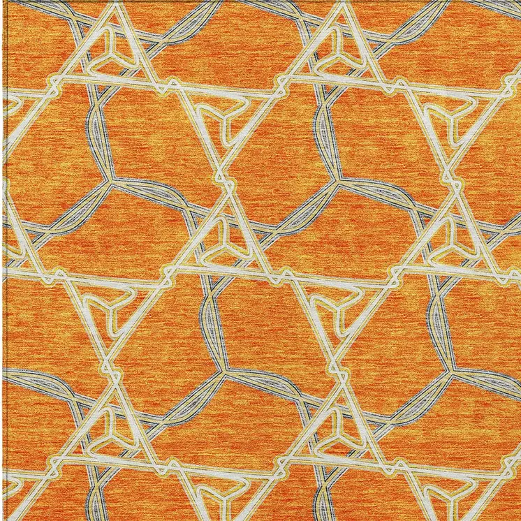 9' X 12' Orange And Blue Geometric Washable Indoor Outdoor Area Rug