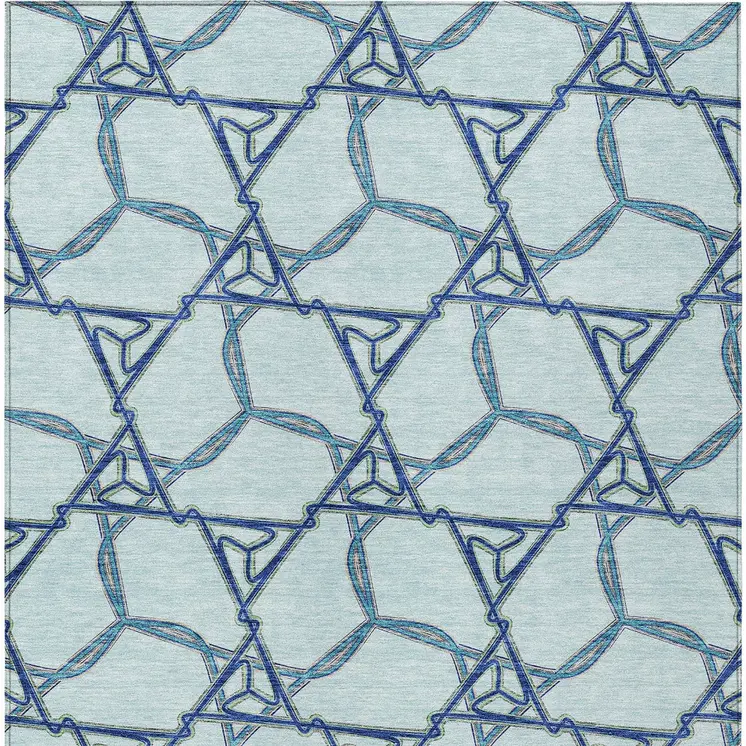 3' X 5' Sky Blue And Navy Blue Geometric Washable Indoor Outdoor Area Rug