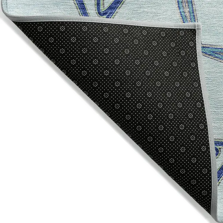 9' X 12' Sky Blue And Navy Blue Geometric Washable Indoor Outdoor Area Rug