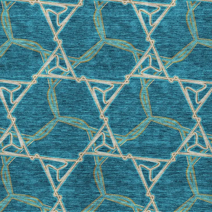 8' X 10' Teal Blue And Beige Geometric Washable Indoor Outdoor Area Rug