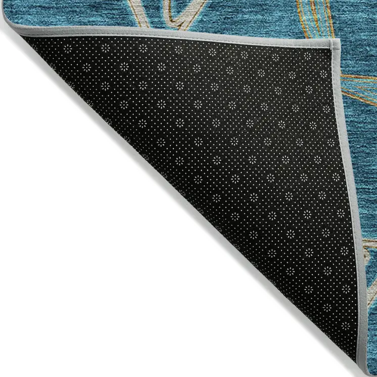 9' X 12' Teal Blue And Beige Geometric Washable Indoor Outdoor Area Rug
