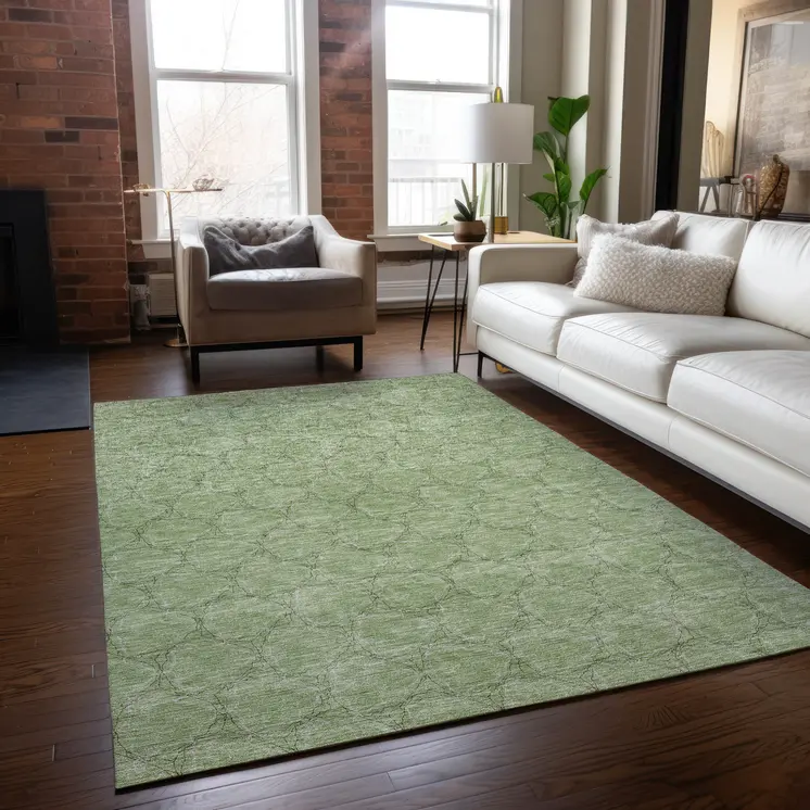 3' X 5' Sage And Ivory Geometric Washable Indoor Outdoor Area Rug