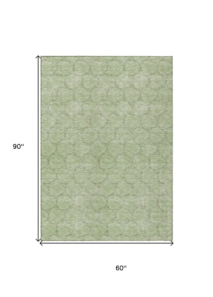 5' X 8' Sage And Ivory Geometric Washable Indoor Outdoor Area Rug
