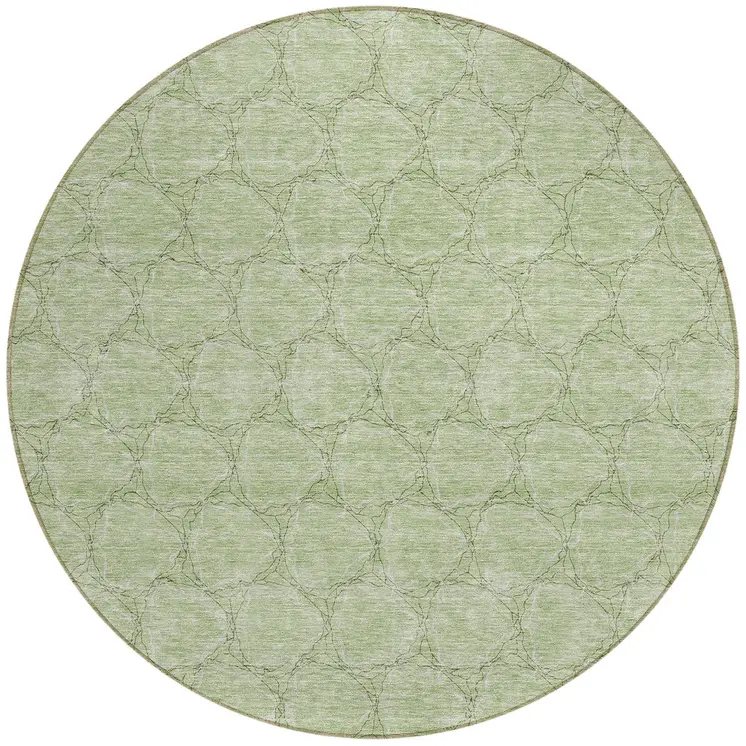 8' Sage And Ivory Round Geometric Washable Indoor Outdoor Area Rug