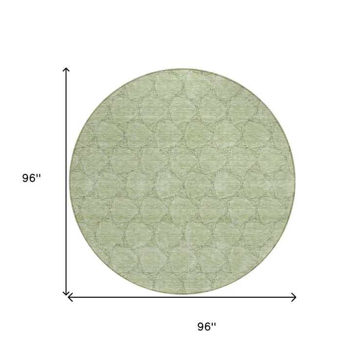 8' Sage And Ivory Round Geometric Washable Indoor Outdoor Area Rug
