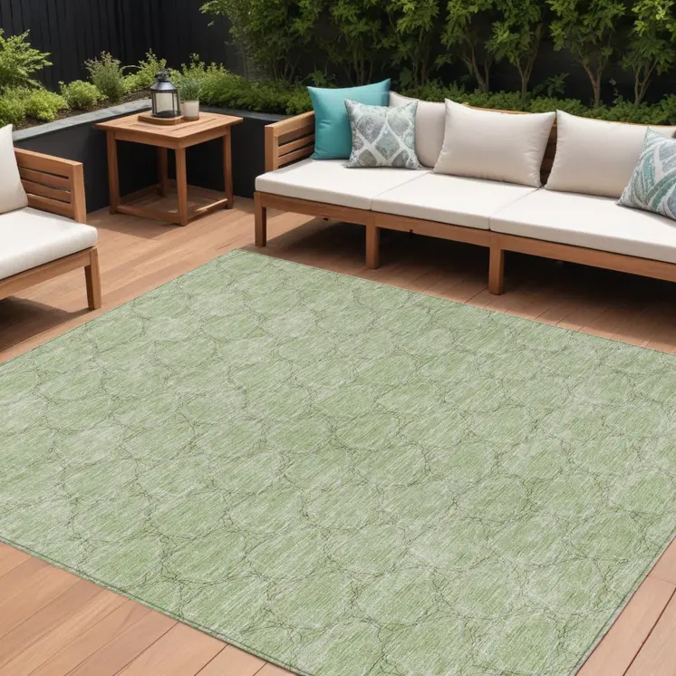 8' X 10' Sage And Ivory Geometric Washable Indoor Outdoor Area Rug