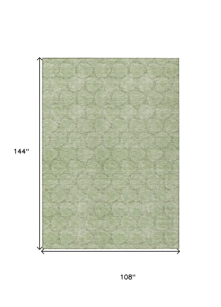 9' X 12' Sage And Ivory Geometric Washable Indoor Outdoor Area Rug