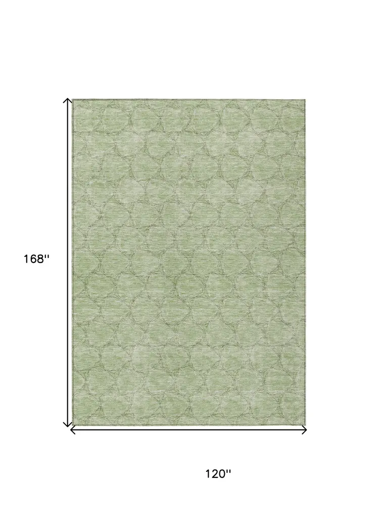 10' X 14' Sage And Ivory Geometric Washable Indoor Outdoor Area Rug