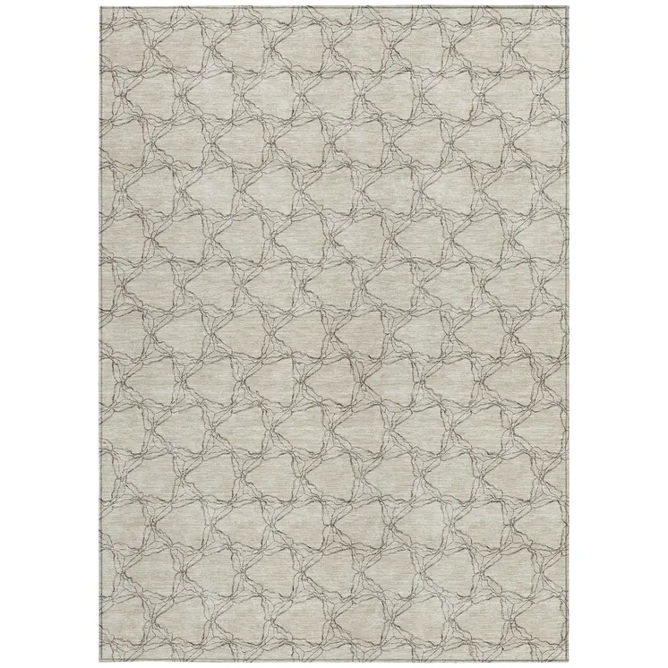 3' X 5' Beige And Taupe Geometric Washable Indoor Outdoor Area Rug
