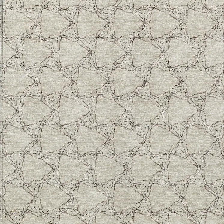 5' X 8' Beige And Taupe Geometric Washable Indoor Outdoor Area Rug