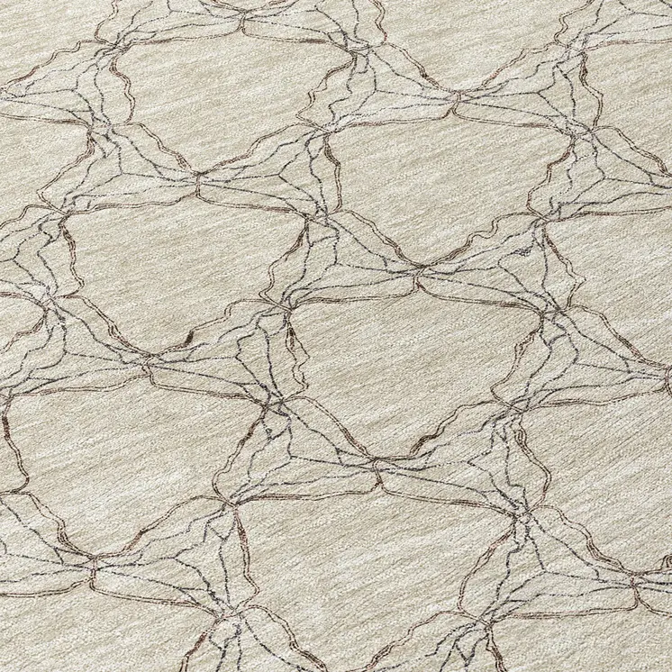 8' Beige And Taupe Round Geometric Washable Indoor Outdoor Area Rug