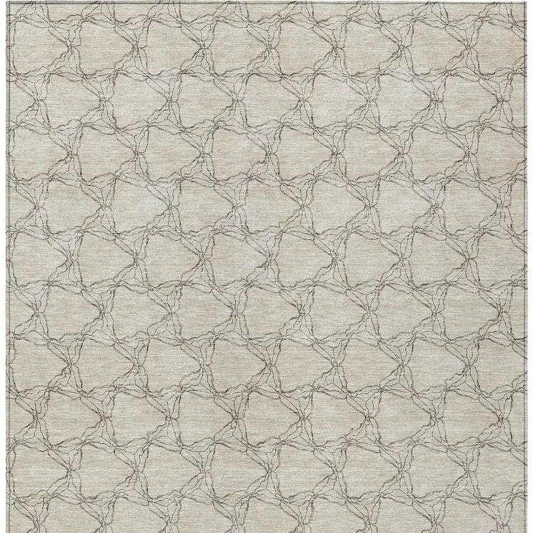 9' X 12' Beige And Taupe Geometric Washable Indoor Outdoor Area Rug