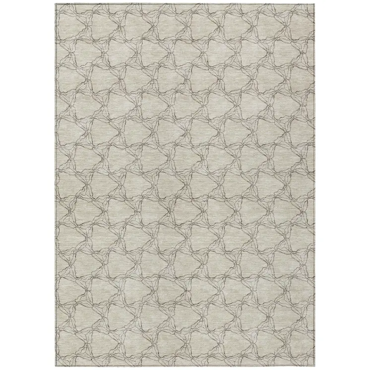 9' X 12' Beige And Taupe Geometric Washable Indoor Outdoor Area Rug