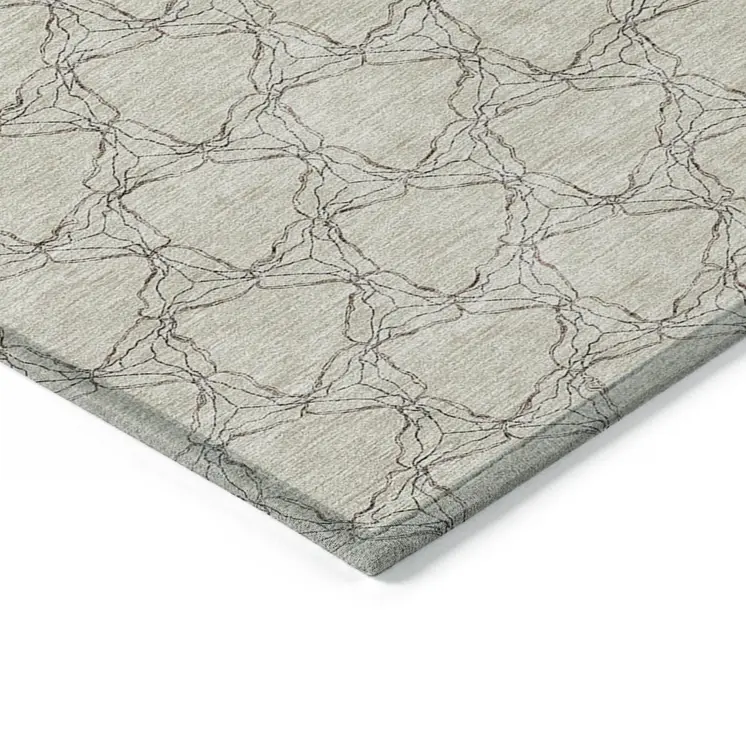 9' X 12' Beige And Taupe Geometric Washable Indoor Outdoor Area Rug