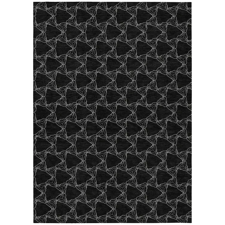 5' X 8' Black And White Geometric Washable Indoor Outdoor Area Rug