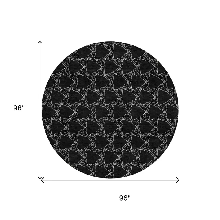 8' Black And White Round Geometric Washable Indoor Outdoor Area Rug
