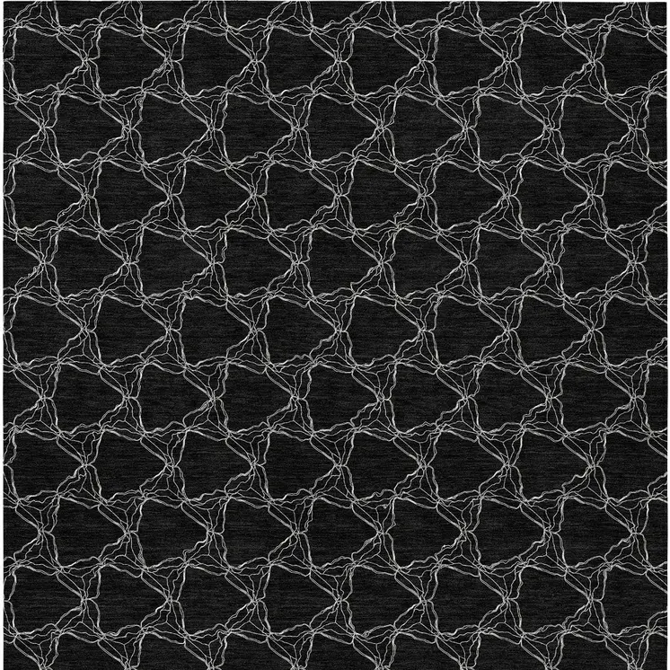 8' X 10' Black And White Geometric Washable Indoor Outdoor Area Rug