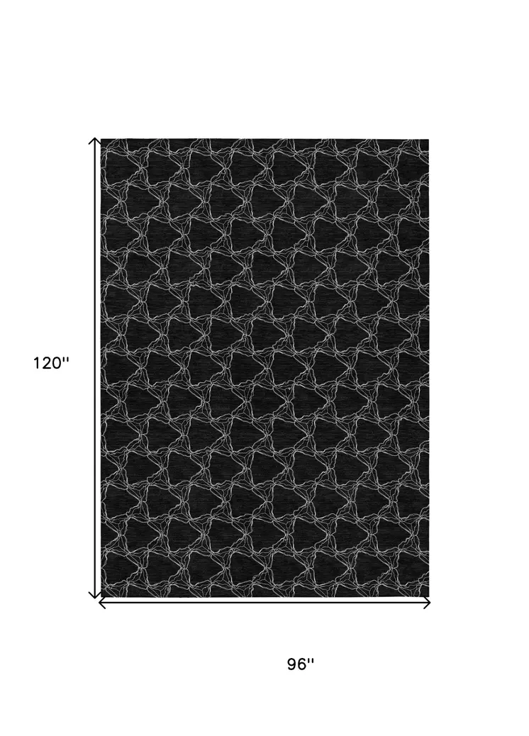 8' X 10' Black And White Geometric Washable Indoor Outdoor Area Rug
