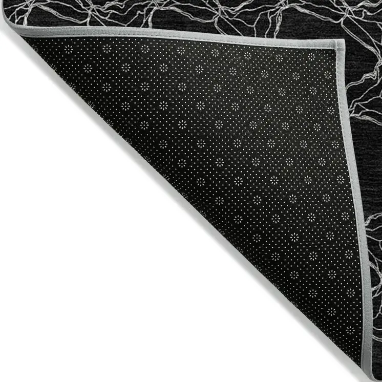 8' X 10' Black And White Geometric Washable Indoor Outdoor Area Rug