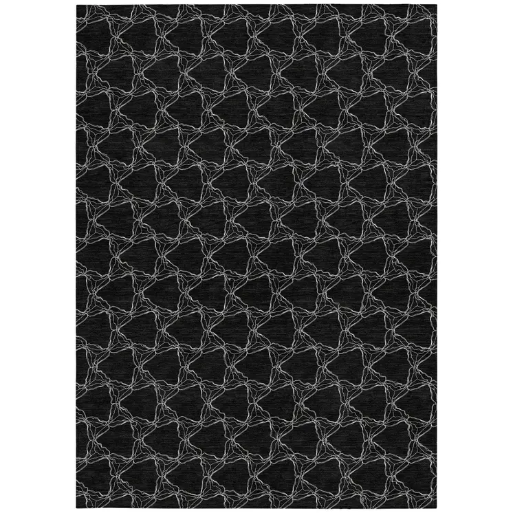 9' X 12' Black And White Geometric Washable Indoor Outdoor Area Rug