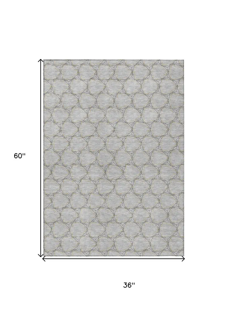 3' X 5' Gray And Black Geometric Washable Indoor Outdoor Area Rug