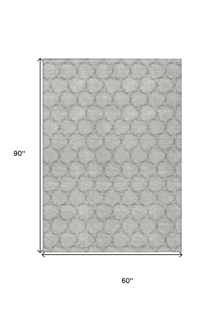 5' X 8' Gray And Black Geometric Washable Indoor Outdoor Area Rug
