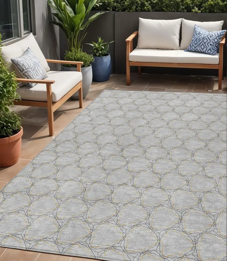 5' X 8' Gray And Black Geometric Washable Indoor Outdoor Area Rug