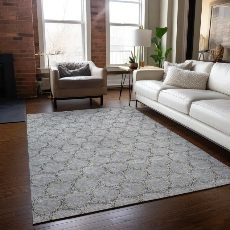5' X 8' Gray And Black Geometric Washable Indoor Outdoor Area Rug