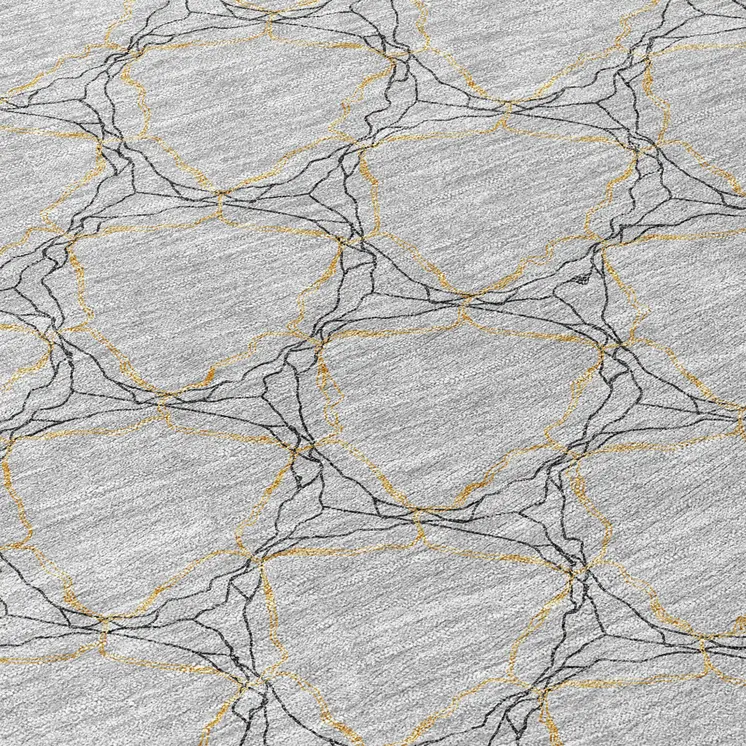 8' Gray And Black Round Geometric Washable Indoor Outdoor Area Rug