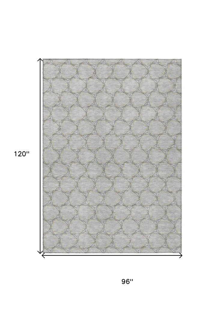 8' X 10' Gray And Black Geometric Washable Indoor Outdoor Area Rug
