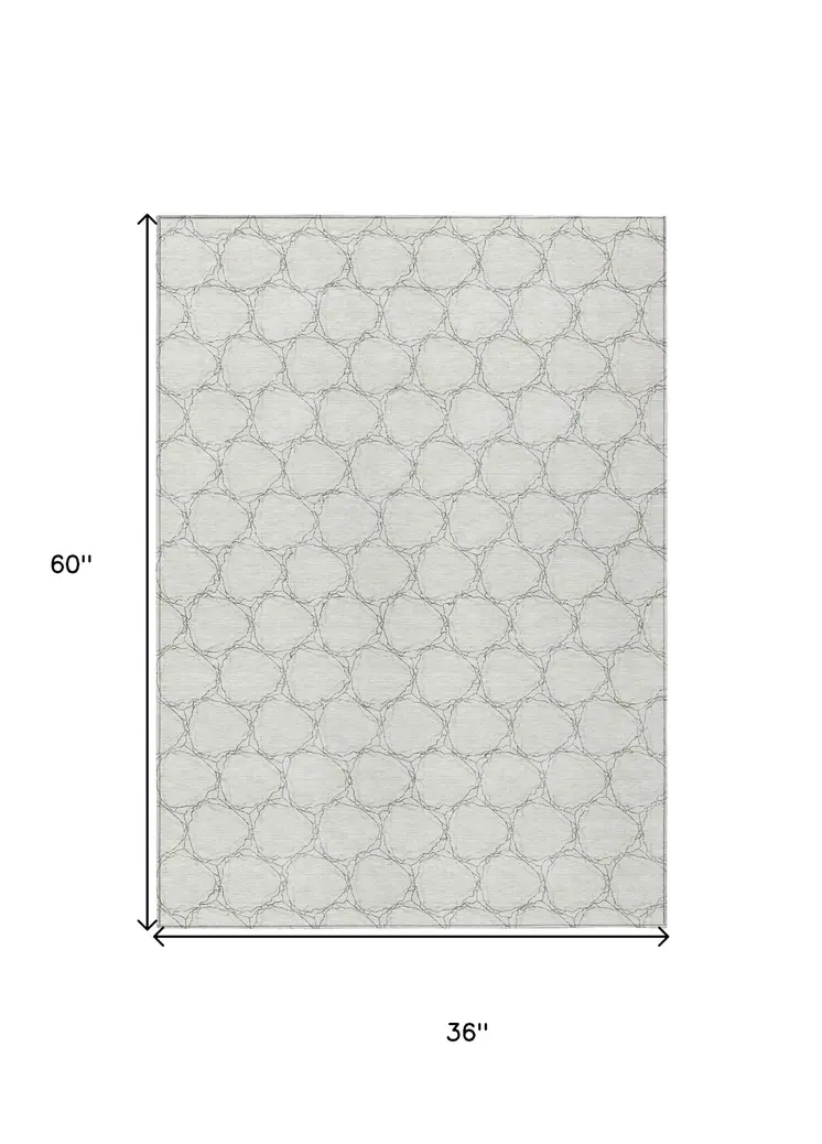 3' X 5' Ivory And Black Geometric Washable Indoor Outdoor Area Rug