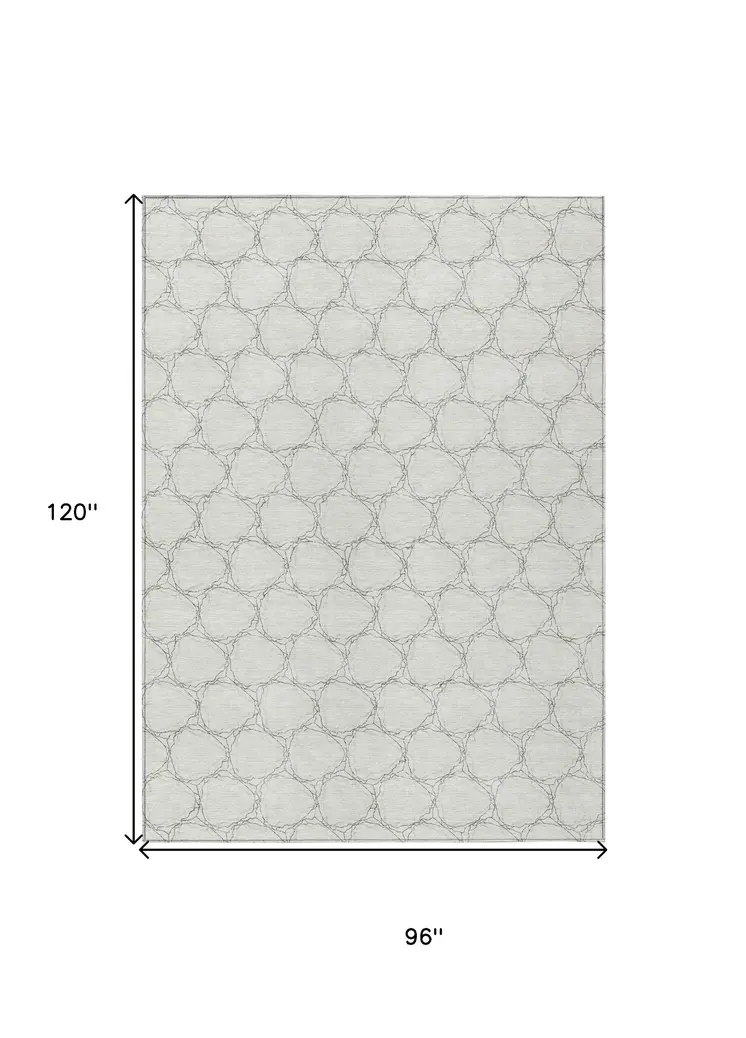8' X 10' Ivory And Black Geometric Washable Indoor Outdoor Area Rug