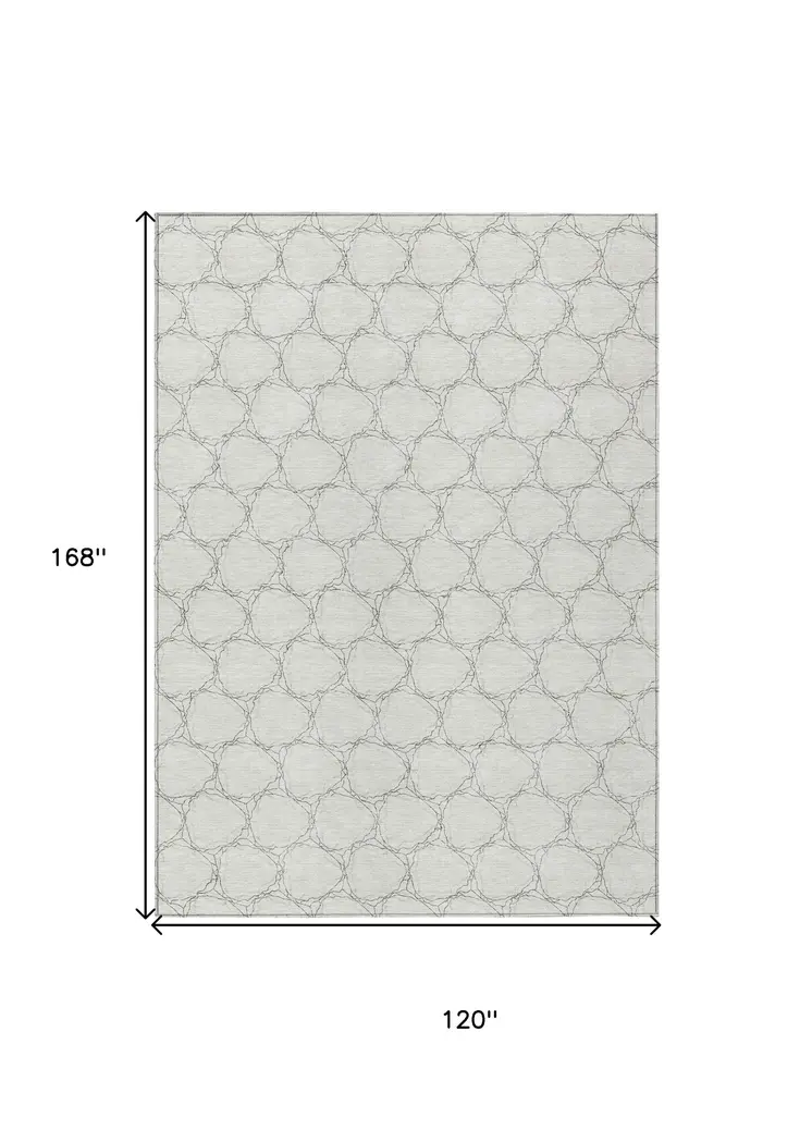 10' X 14' Ivory And Black Geometric Washable Indoor Outdoor Area Rug