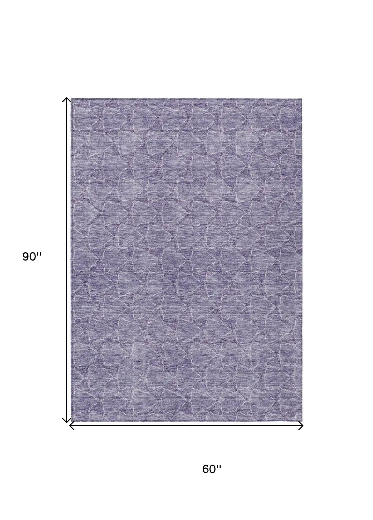 5' X 8' Lavender And Ivory Geometric Washable Indoor Outdoor Area Rug