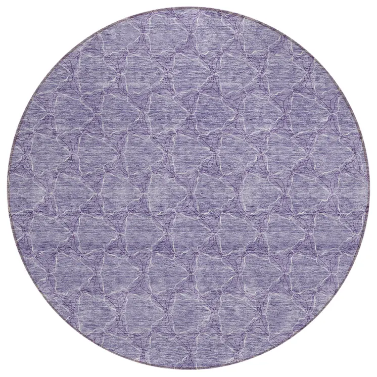 8' Lavender And Ivory Round Geometric Washable Indoor Outdoor Area Rug