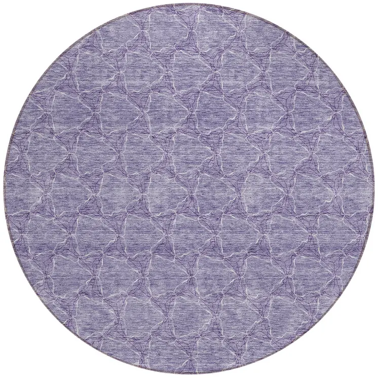 8' Lavender And Ivory Round Geometric Washable Indoor Outdoor Area Rug