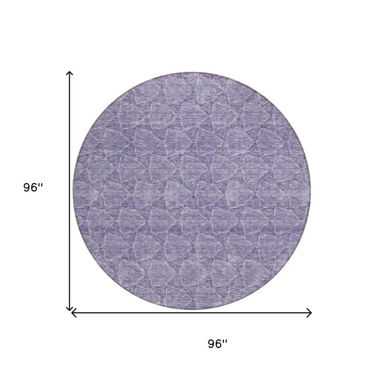8' Lavender And Ivory Round Geometric Washable Indoor Outdoor Area Rug