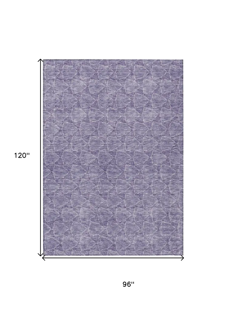 8' X 10' Lavender And Ivory Geometric Washable Indoor Outdoor Area Rug