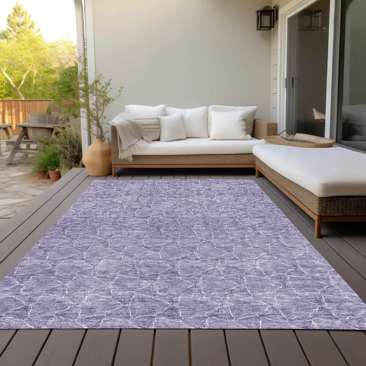 8' X 10' Lavender And Ivory Geometric Washable Indoor Outdoor Area Rug