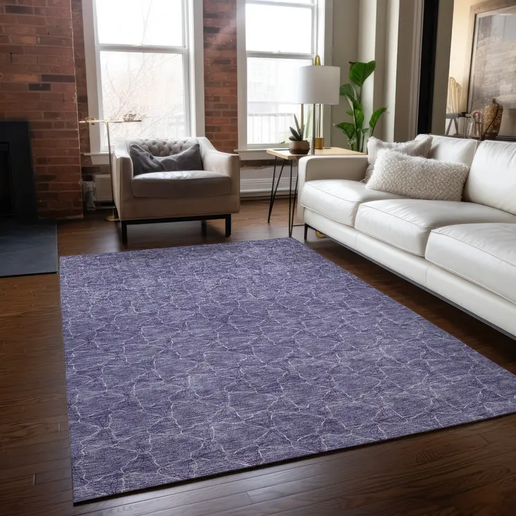 8' X 10' Lavender And Ivory Geometric Washable Indoor Outdoor Area Rug