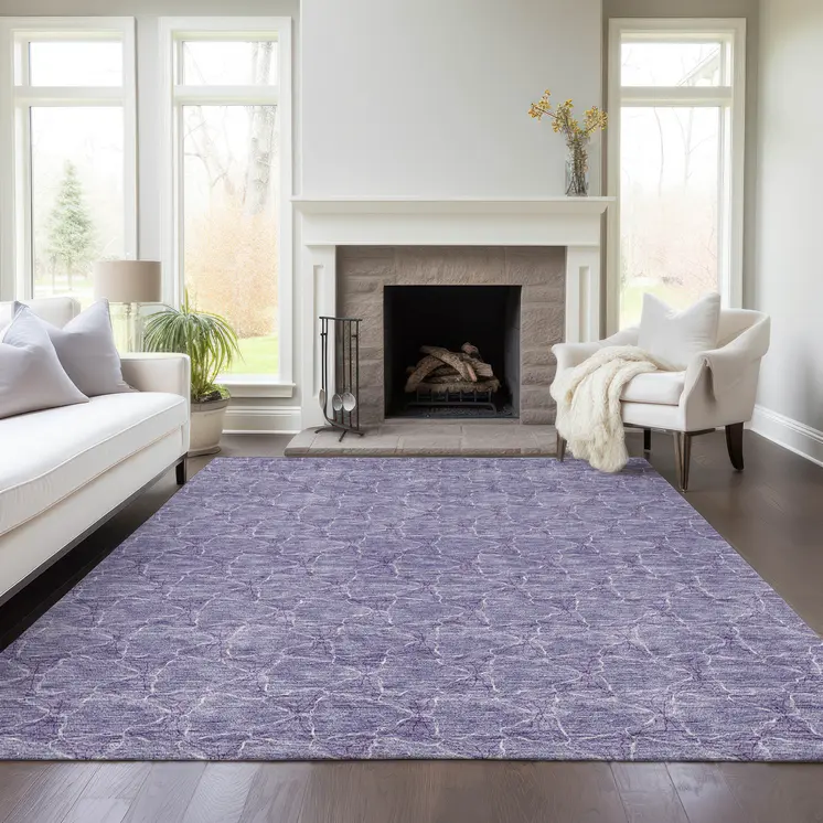 8' X 10' Lavender And Ivory Geometric Washable Indoor Outdoor Area Rug