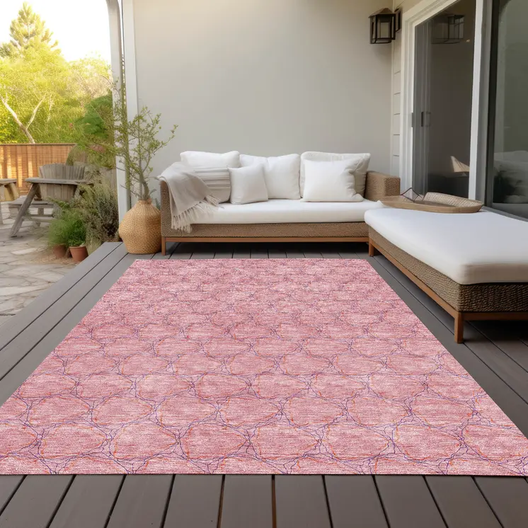3' X 5' Pink And Purple Geometric Washable Indoor Outdoor Area Rug