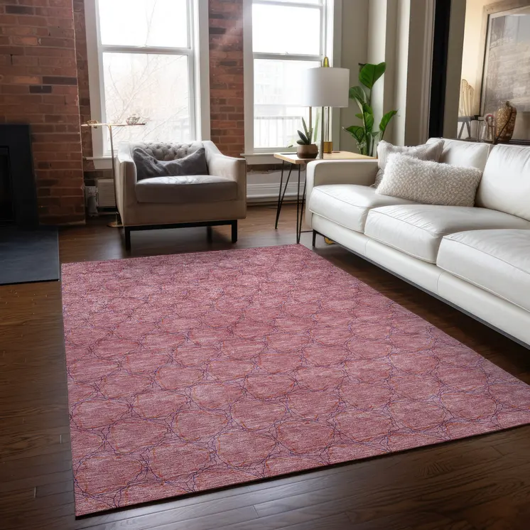 3' X 5' Pink And Purple Geometric Washable Indoor Outdoor Area Rug